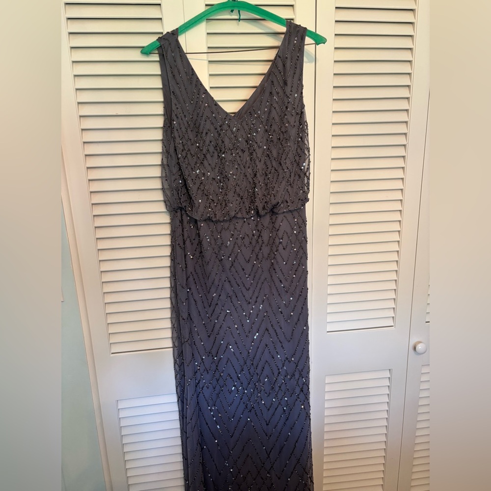 BHLDN Beaded V-Neck Maxi Dress in Dark Gray